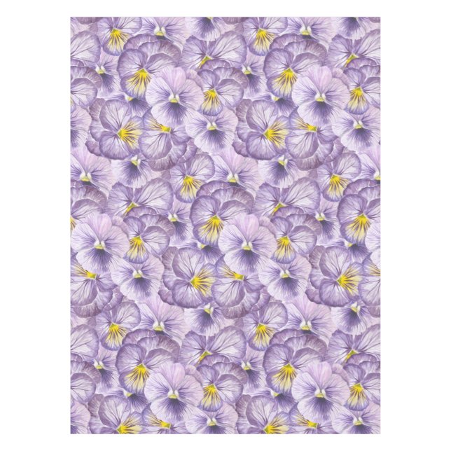 Watercolor floral pattern with violet pansies tablecloth (Front)