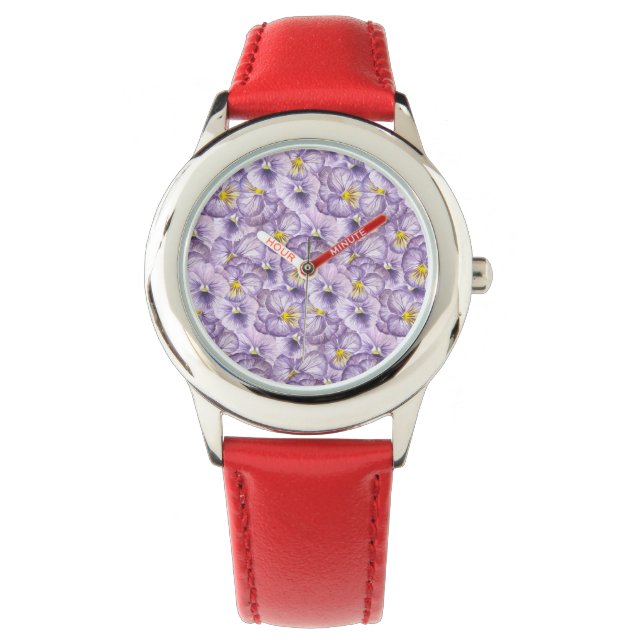 Watercolor floral pattern with violet pansies watch (Front)