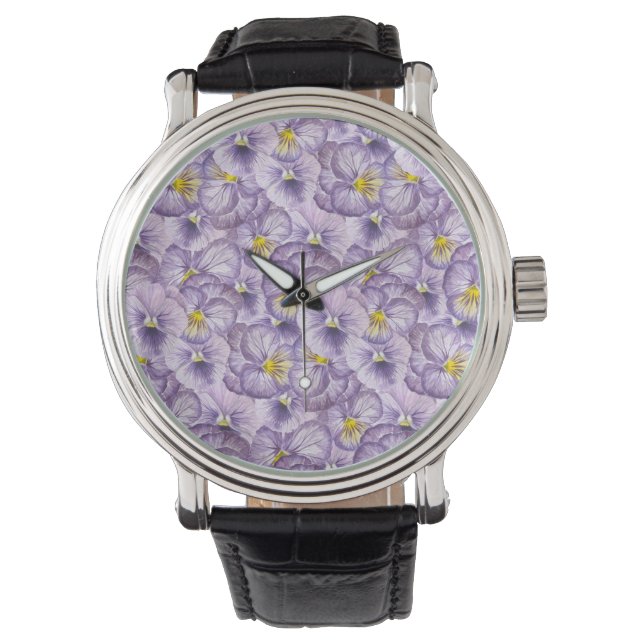 Watercolor floral pattern with violet pansies watch (Front)