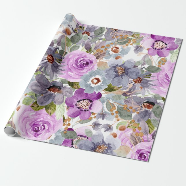Watercolor Floral Pattern Wrapping Paper (Unrolled)