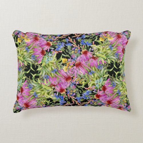 Watercolor Floral Pattern Yellow Green Pink        Accent Pillow