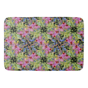Watercolor Floral Pattern Yellow Green Pink        Bath Mat