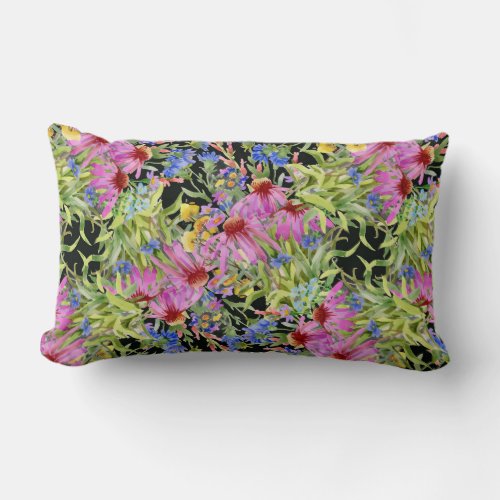 Watercolor Floral Pattern Yellow Green Pink        Lumbar Pillow