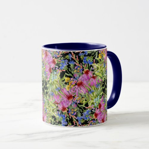 Watercolor Floral Pattern Yellow Green Pink        Mug