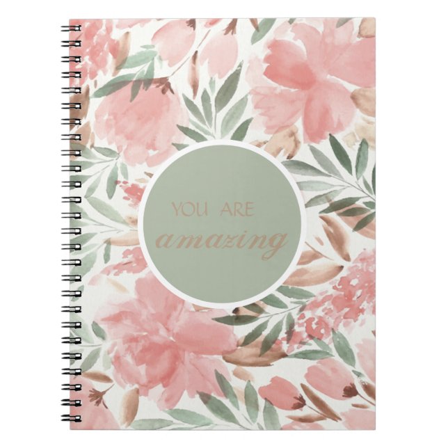 Watercolor Floral Pattern You Are Amazing Notebook (Front)
