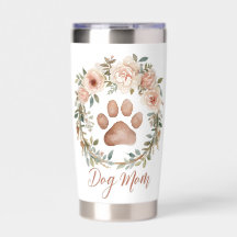 Watercolor Floral Paw Print Dog Mom Travel Tumbler