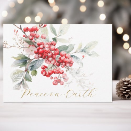 WATERCOLOR FLORAL PEACE ON EARTH CHRISTMAS CARD