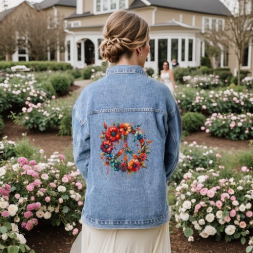 Watercolor Floral Peace Sign Denim Jacket