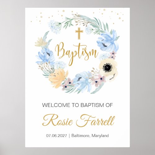 Watercolor Floral Peach Blue  welcome Baptism sign