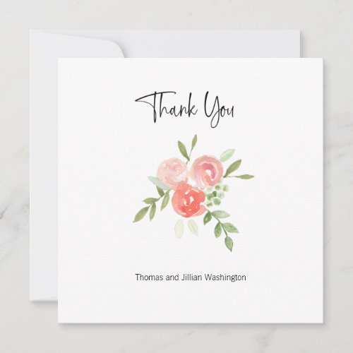 Watercolor Floral Peach Coral Blush Thank You Card