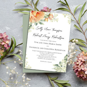 Watercolor Floral Peach Elegant Wedding  Invitation
