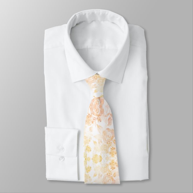 Watercolor Floral Peach Fuzz  Neck Tie (Tied)
