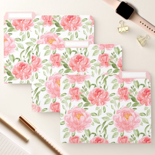 Watercolor Floral Peach Peony File Folders