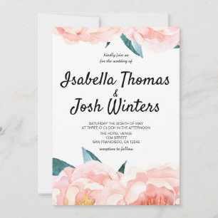 Watercolor Floral Peach Peony Wedding Invitation