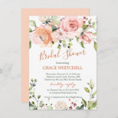 Watercolor floral peach roses Bridal Shower Invitation (Front/Back)