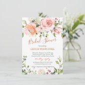 Watercolor floral peach roses Bridal Shower Invitation (Standing Front)