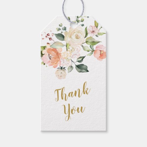 Watercolor floral peach roses Thank You Gift Tags