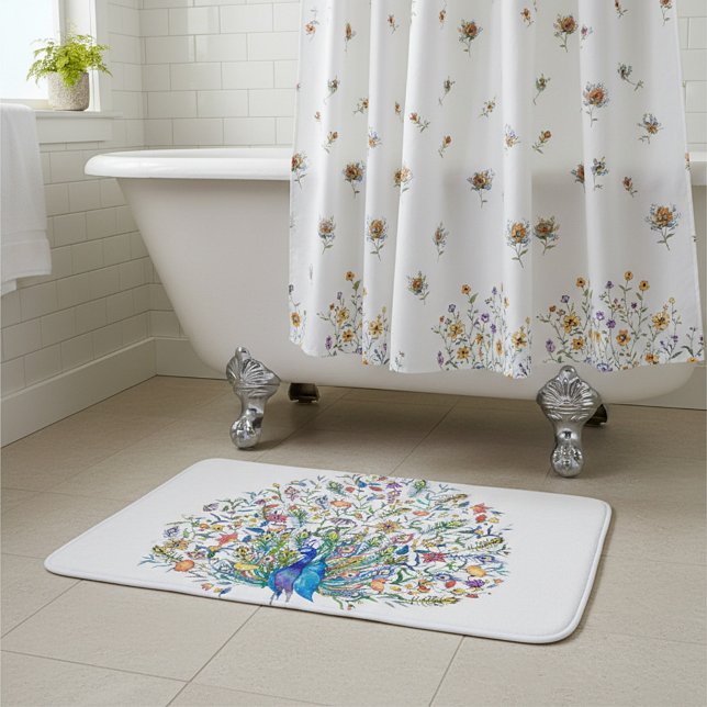 Watercolor floral peacock  bath mat (Creator Uploaded)