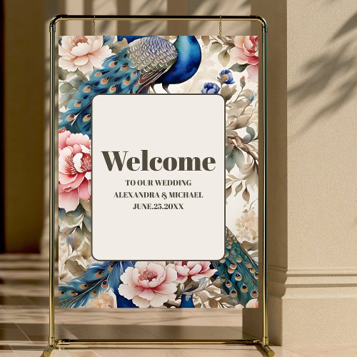 Watercolor Floral Peacock Chinoiserie Wedding Foam Board