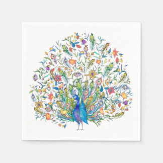 Watercolor floral peacock  napkins