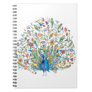 Watercolor floral peacock  notebook