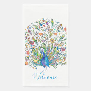 Watercolor floral peacock paper guest towels