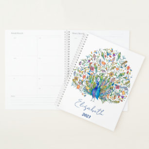 Watercolor floral peacock personalized,custom year planner