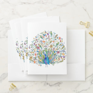 Watercolor floral peacock  pocket folder