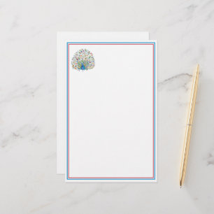 Watercolor floral peacock   stationery