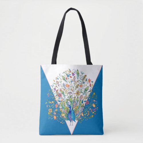 Watercolor floral peacock  tote bag