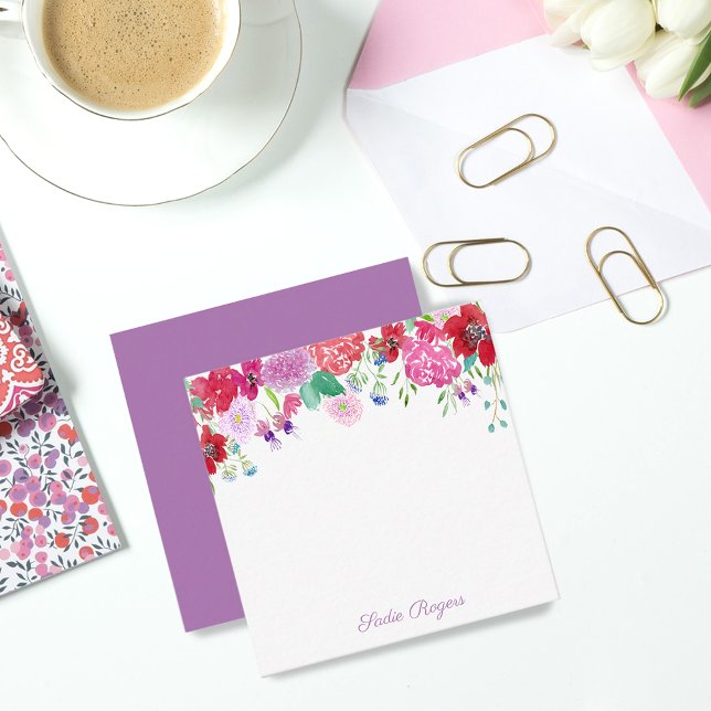 Watercolor Floral Peonies &Hydrangeas Personalize Note Card (Creator Uploaded)