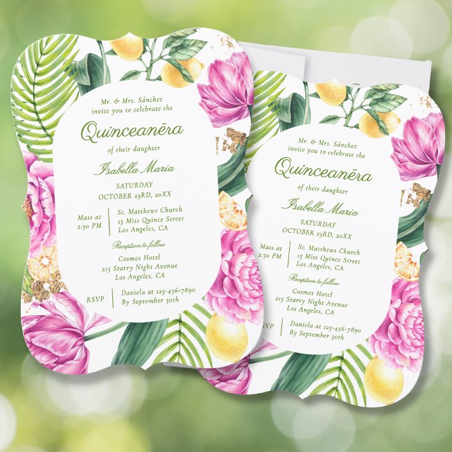 Watercolor Floral Peonies QR Code Quinceañera Invitation (Creator Uploaded)