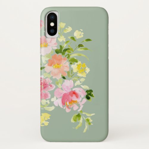 Watercolor floral peony garden iPhone x case