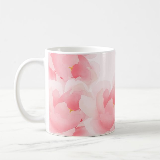 Watercolor Floral Peony Light Pink Mug (Left)