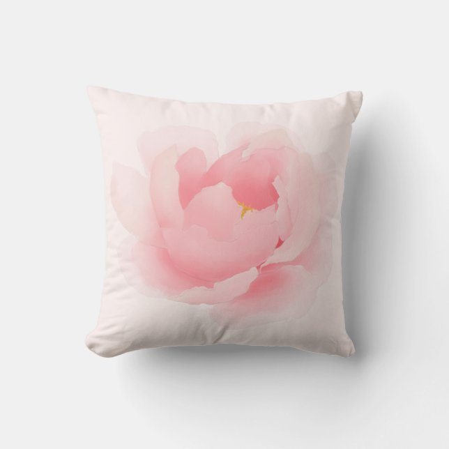 Watercolor Floral Peony Light Pink Pillow (Front)