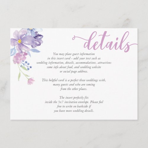 Watercolor Floral Peony  Wedding DETAILS Card