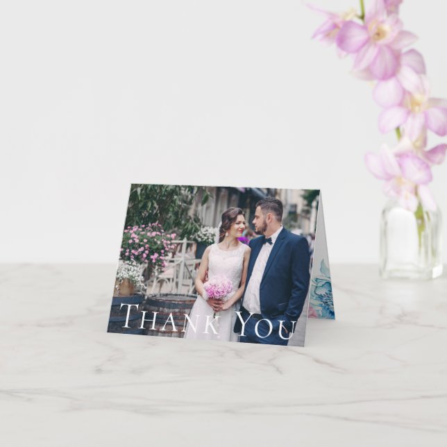 Watercolor Floral Peony Wedding Photo Thank You Card (Orchid)