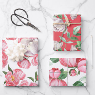 Watercolor Floral Peony Wrapping Paper Sheets