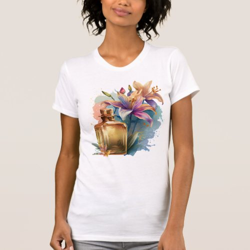  Watercolor Floral Perfume Bottle White Women T_Shirt