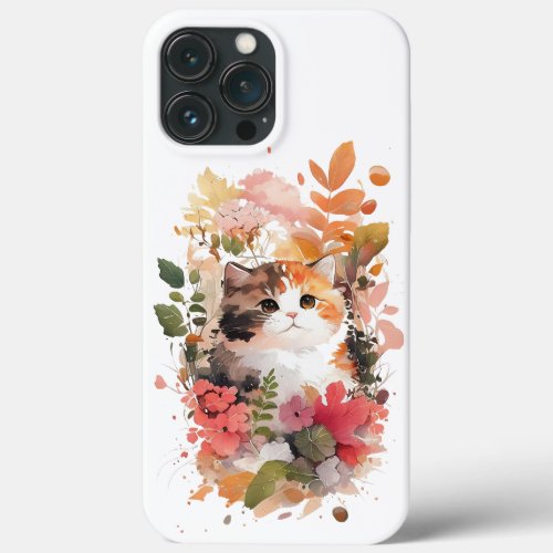 Watercolor Floral Persian Kitten Greenary Folige  iPhone 13 Pro Max Case