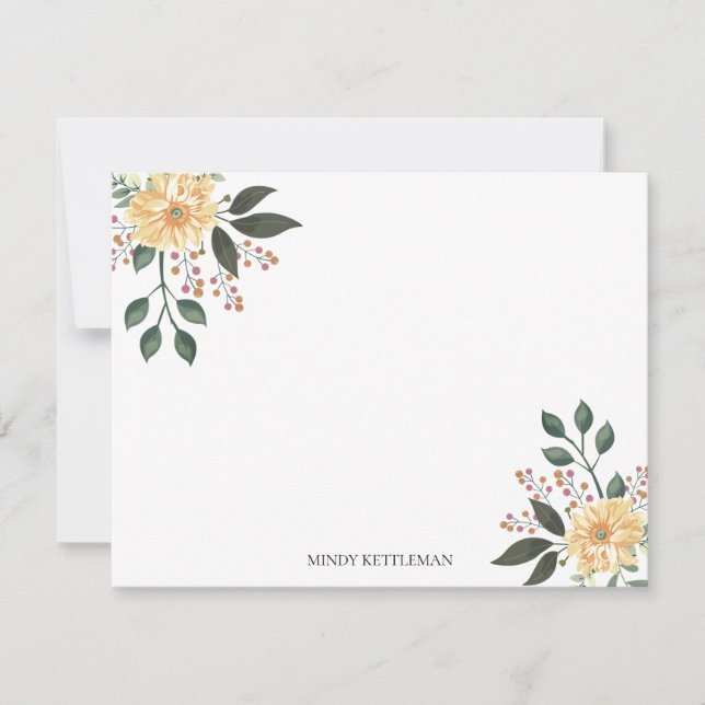 Watercolor Floral Personalize and Monogram Note Card (Front)