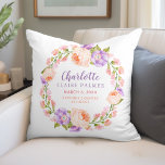 Watercolor Floral Personalized Baby Birth Stats Throw Pillow at Zazzle