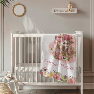 Watercolor Floral Personalized Baby Girl Blanket
