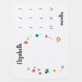 Watercolor floral Personalized Baby Milestone Baby Blanket