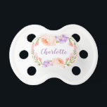 Watercolor Floral Personalized Baby Name Pacifier<br><div class="desc">Custom baby pacifier personalized with your baby's name in a watercolor botanical floral frame. Click Customize It to change monogram font and colors to create a unique one of a kind design. Monogrammed pacifiers make a great baby shower gift!</div>