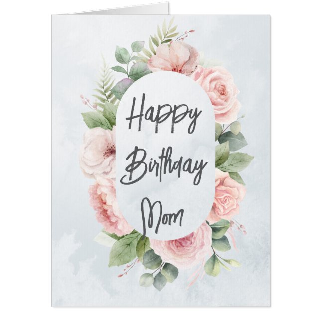Watercolor Floral Personalized Birthday Mom Cute Card (Front)