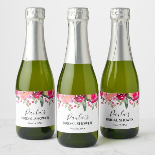 Watercolor Floral Personalized Bridal Shower Mini  Sparkling Wine Label