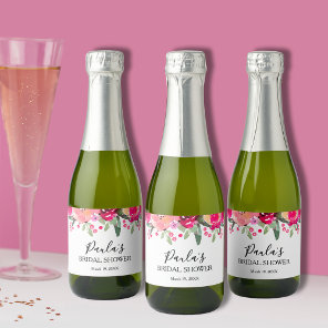 Watercolor Floral Personalized Bridal Shower Mini  Sparkling Wine Label
