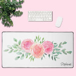 Watercolor Floral Personalized Desk Mat<br><div class="desc">This pretty and feminine desk mat features watercolor flowers in shades of peach and pink with green foliage. Customize with your own name, or you may delete the name if you prefer the item without it. Use the Design Tool to change the text size, style, or color. As we create...</div>