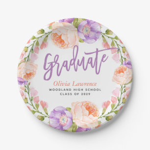Watercolor Floral Personalized Graduation Party Paper Plates